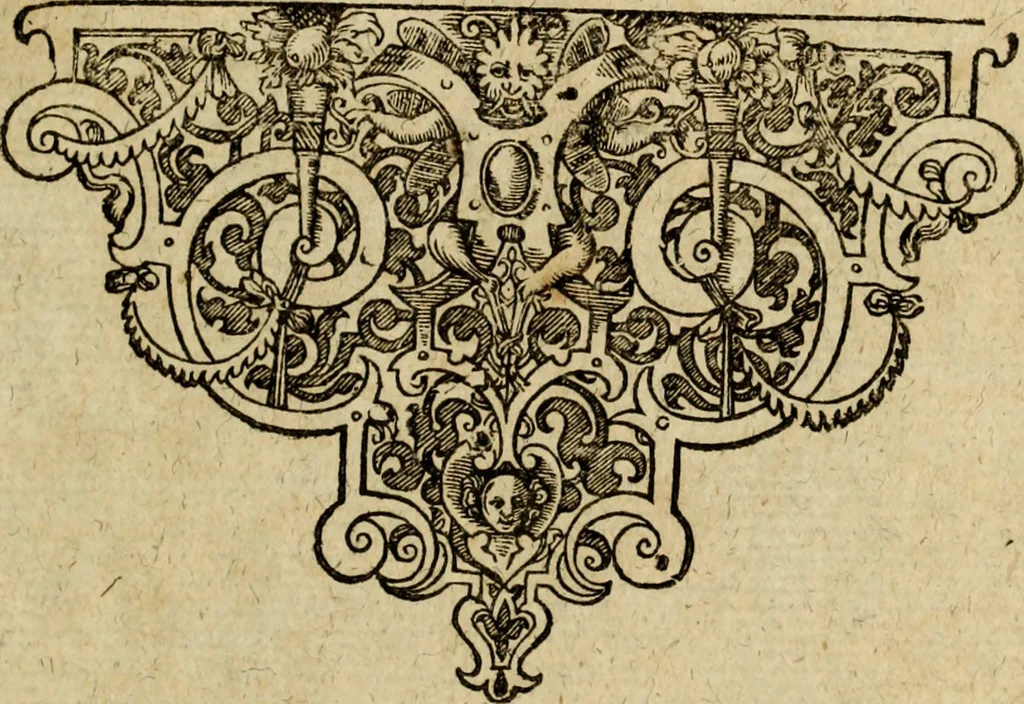 An illustration from Rerum Alamannicarum scriptores aliquot vetusti : à quibus Alamannorum qui nunc partim Suevis, partim Helvetiis cessere, historiae tam saeculares, quam ecclesiasticae traditae sunt : tribus tomis divisi, cum glossis rerum et verborum difficiliorum, ex bibliotheca Melchioris Haiminsfeldii Goldasti. Cum indice rerum & verborum accuratissimo, 1661, leaf 1498