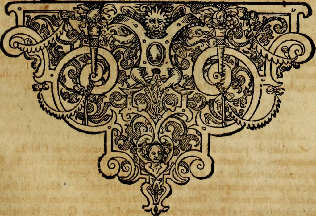 An illustration from Rerum Alamannicarum scriptores aliquot vetusti : à quibus Alamannorum qui nunc partim Suevis, partim Helvetiis cessere, historiae tam saeculares, quam ecclesiasticae traditae sunt : tribus tomis divisi, cum glossis rerum et verborum difficiliorum, ex bibliotheca Melchioris Haiminsfeldii Goldasti. Cum indice rerum & verborum accuratissimo, 1661, leaf 588