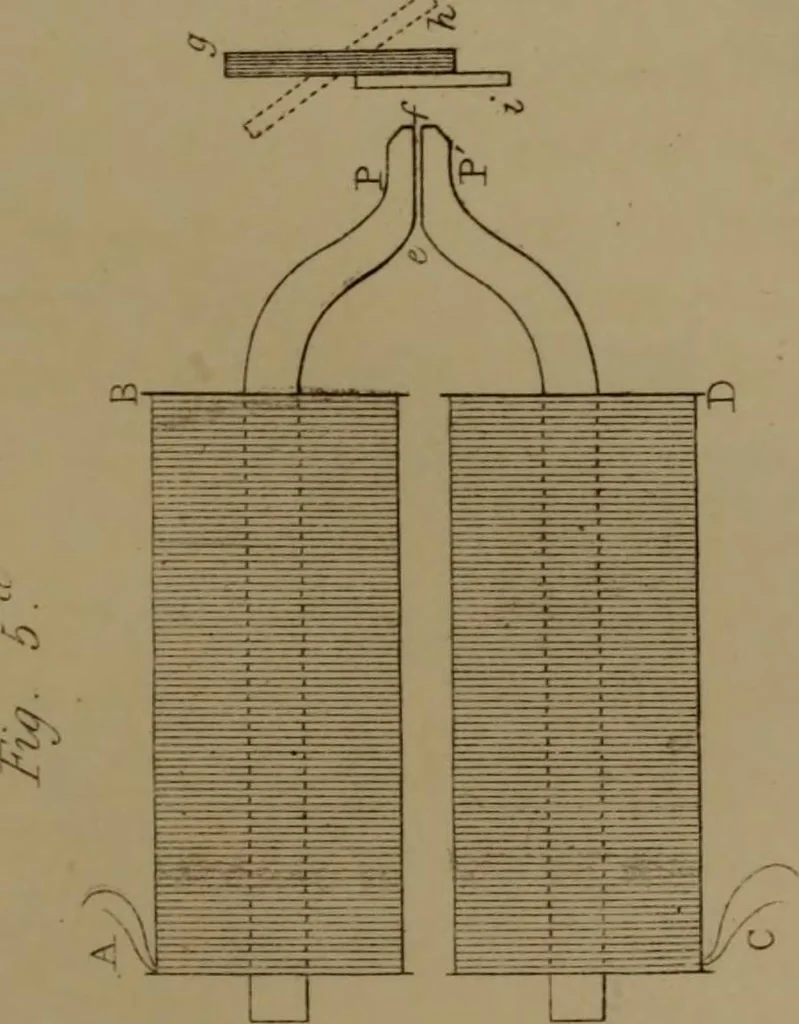 An illustration from Researches on diamagnetism and magne-crystallic action : including the question of diamagnetic polarity, 1870, leaf 160