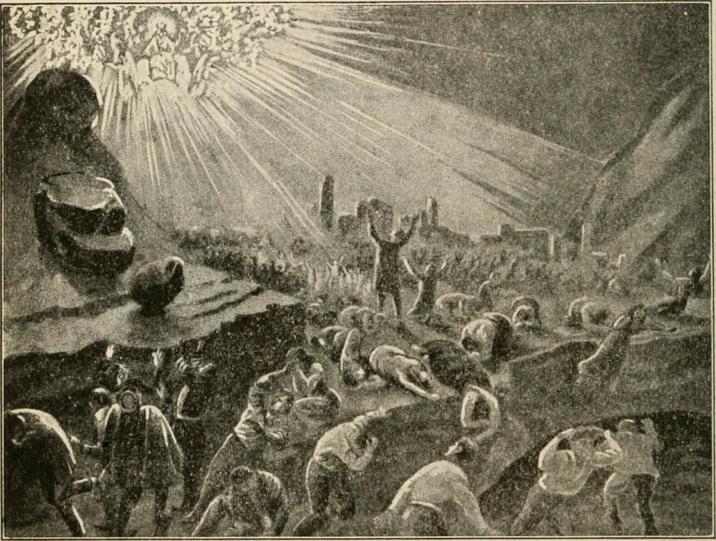 An illustration from The return of Jesus ; an earnest review of the scriptural evidences which establish the great Christian doctrine of the second coming of Christ, together with a close study of the prophecies relating to this glorious event and the fulfillment of these prophecies in the present generation, 1917, leaf 103
