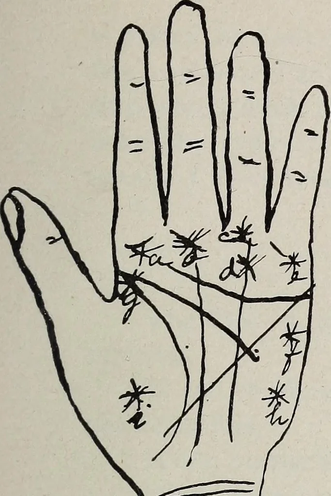 An illustration from Revelations of the hand. A scientific study of the shape and markings of the hand, as an index to character, disease, and tendencies, with explanatory illustrations, 1900, leaf 146