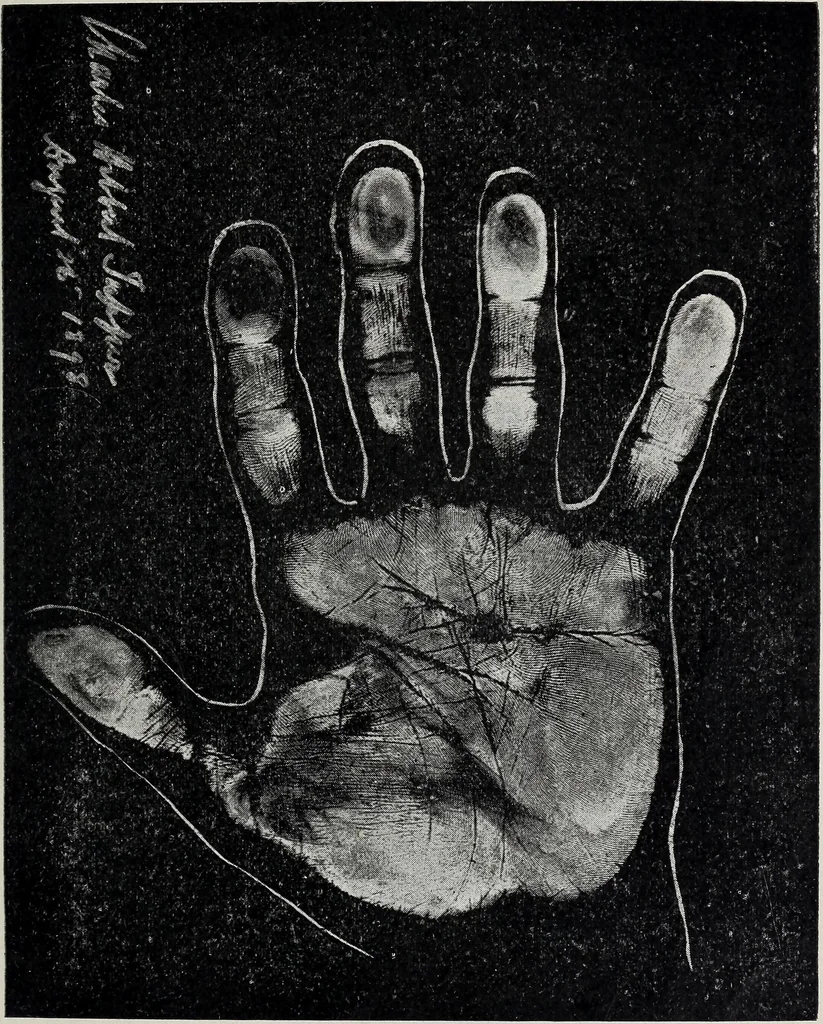 An illustration from Revelations of the hand. A scientific study of the shape and markings of the hand, as an index to character, disease, and tendencies, with explanatory illustrations, 1900, leaf 176