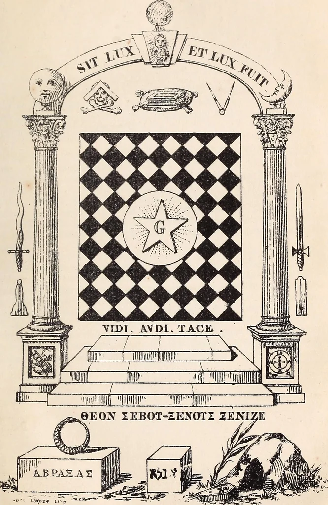 An illustration from The revelations of a square; exhibiting a graphic display of the sayings and doings of eminent free and accepted masons, 1855, leaf 100