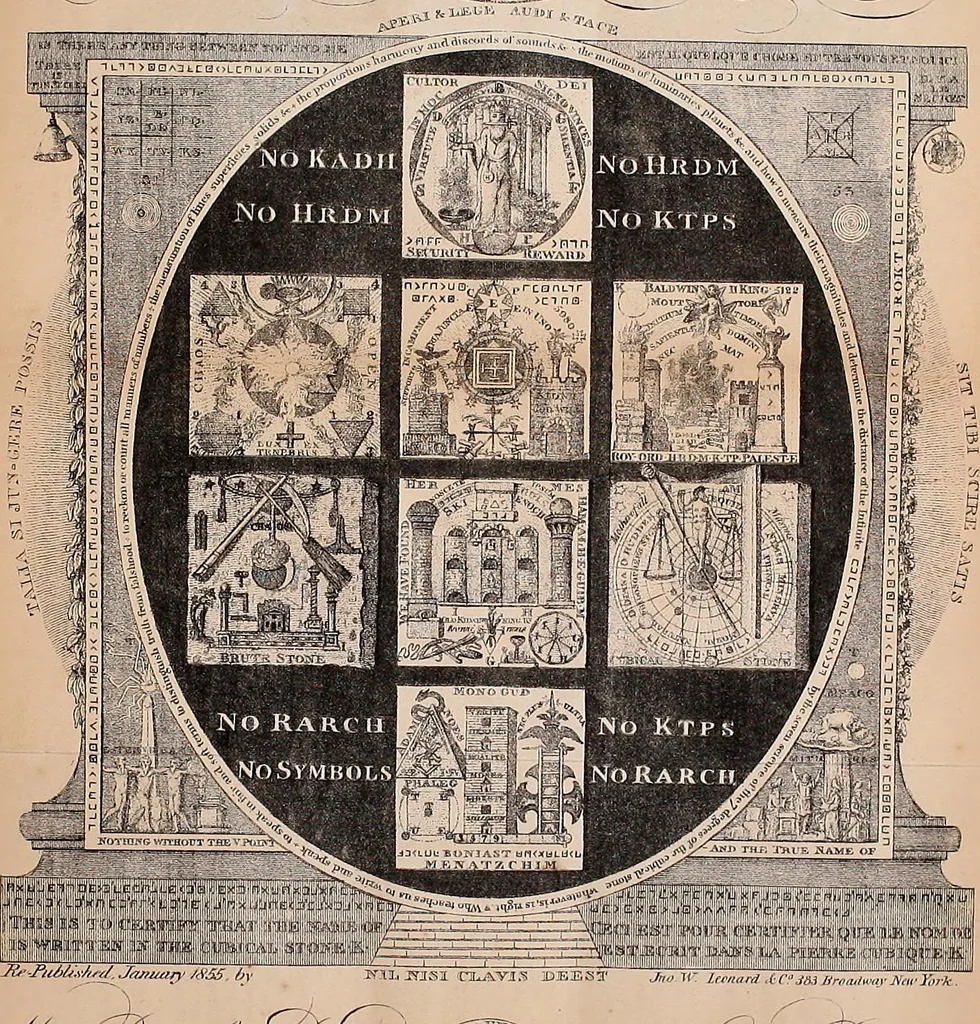An illustration from The revelations of a square; exhibiting a graphic display of the sayings and doings of eminent free and accepted masons, 1855, leaf 333