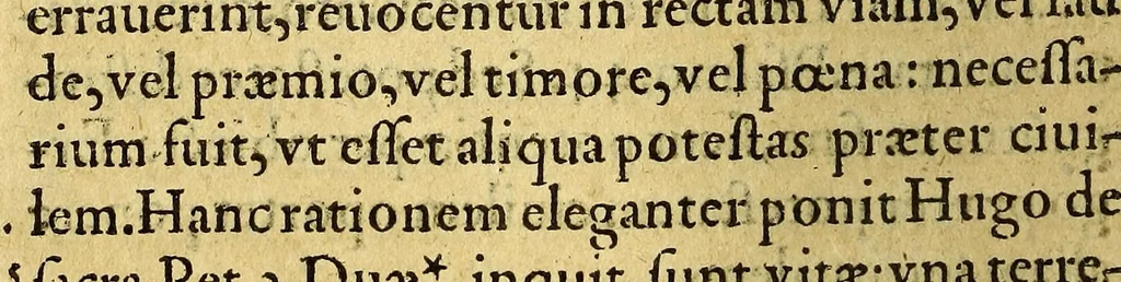 An illustration from Reverendi patris F. Francisci de Victoria, ordinis Praedicatoru[m], sacrae theologiae in Salmanticensi Academia quondam primarij Professoris, Relectiones theologicae XII. : in duos tomos diuisae: quarum seriem uersa pagella indicabit. Summariis suis ubique locis adiectis, una cum indice omnium copiosissimo, 1557, leaf 26