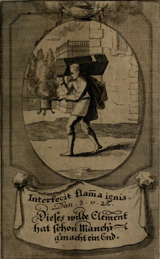An illustration from Rev. P. Abraham a S. Clara ... Besonders meubliert- und gezierte Todten-Capelle, oder, Allgemeiner Todten-Spiegel : darinnen alle Menschen, wes Standes sie sind ..., 1711, leaf 270