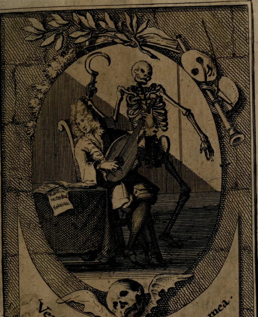 An illustration from Rev. P. Abraham a S. Clara ... Besonders meubliert- und gezierte Todten-Capelle, oder, Allgemeiner Todten-Spiegel : darinnen alle Menschen, wes Standes sie sind ..., 1711, leaf 282
