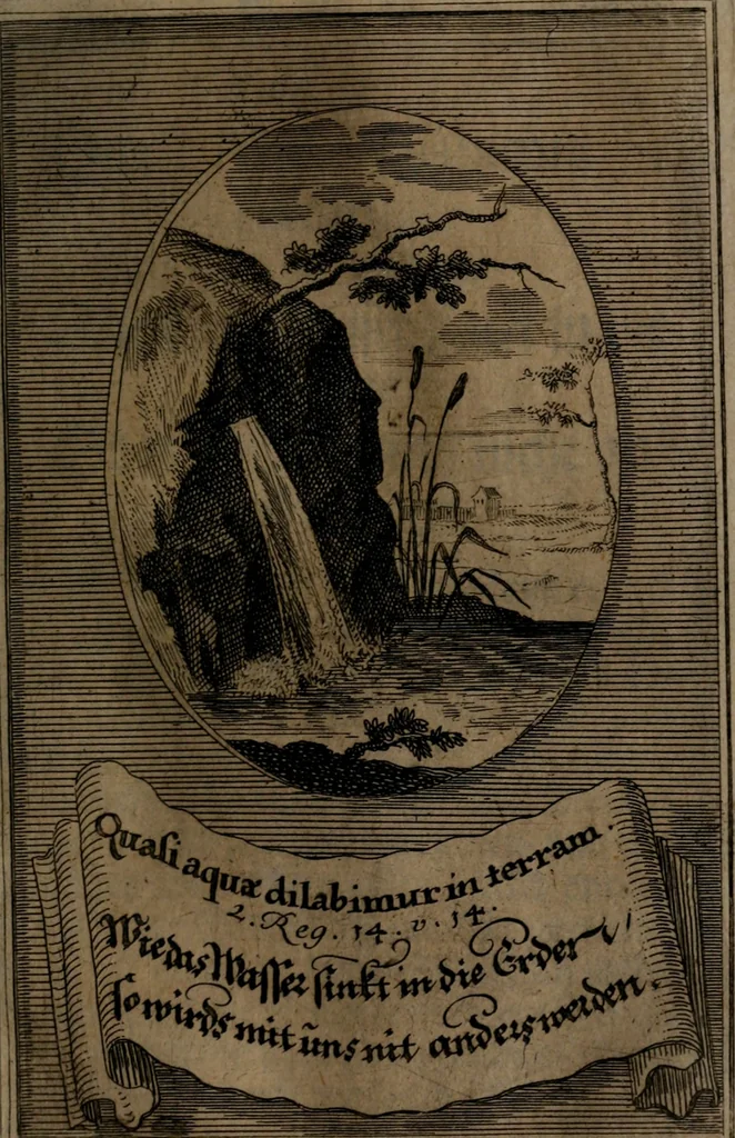 An illustration from Rev. P. Abraham a S. Clara ... Besonders meubliert- und gezierte Todten-Capelle, oder, Allgemeiner Todten-Spiegel : darinnen alle Menschen, wes Standes sie sind ..., 1711, leaf 302