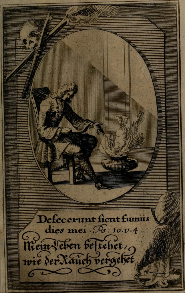 An illustration from Rev. P. Abraham a S. Clara ... Besonders meubliert- und gezierte Todten-Capelle, oder, Allgemeiner Todten-Spiegel : darinnen alle Menschen, wes Standes sie sind ..., 1711, leaf 308