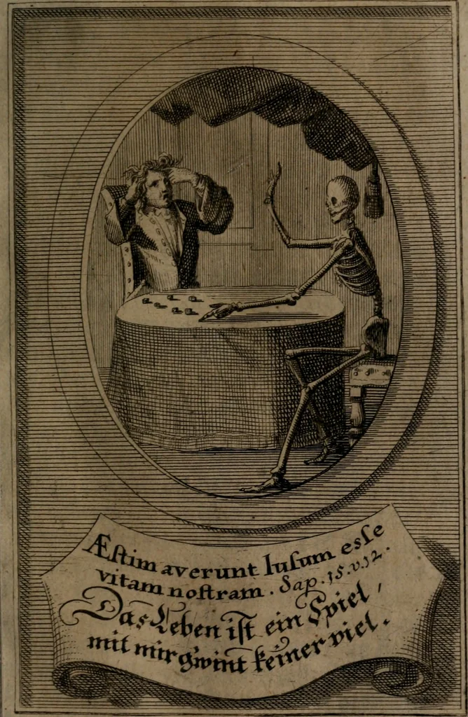 An illustration from Rev. P. Abraham a S. Clara ... Besonders meubliert- und gezierte Todten-Capelle, oder, Allgemeiner Todten-Spiegel : darinnen alle Menschen, wes Standes sie sind ..., 1711, leaf 314
