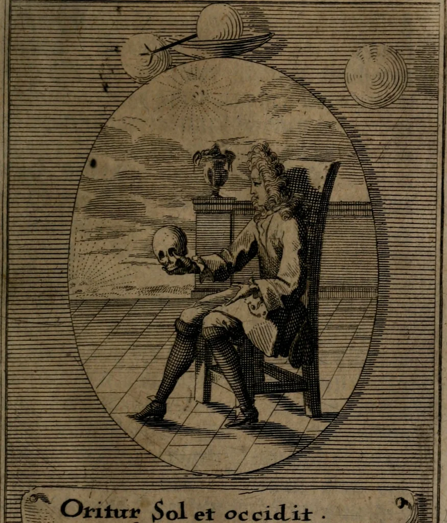 An illustration from Rev. P. Abraham a S. Clara ... Besonders meubliert- und gezierte Todten-Capelle, oder, Allgemeiner Todten-Spiegel : darinnen alle Menschen, wes Standes sie sind ..., 1711, leaf 328