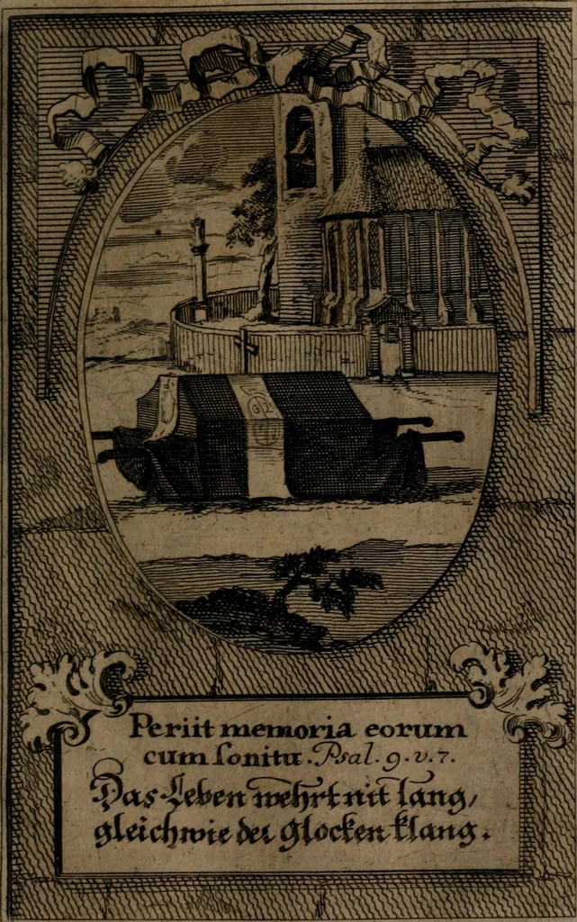 An illustration from Rev. P. Abraham a S. Clara ... Besonders meubliert- und gezierte Todten-Capelle, oder, Allgemeiner Todten-Spiegel : darinnen alle Menschen, wes Standes sie sind ..., 1711, leaf 346