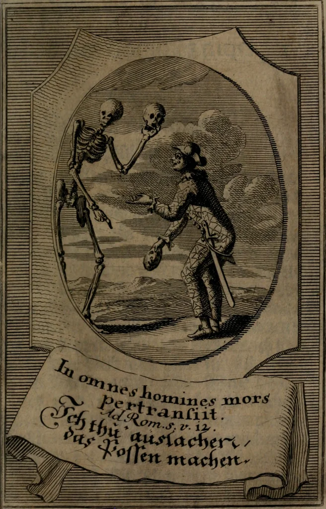 An illustration from Rev. P. Abraham a S. Clara ... Besonders meubliert- und gezierte Todten-Capelle, oder, Allgemeiner Todten-Spiegel : darinnen alle Menschen, wes Standes sie sind ..., 1711, leaf 370