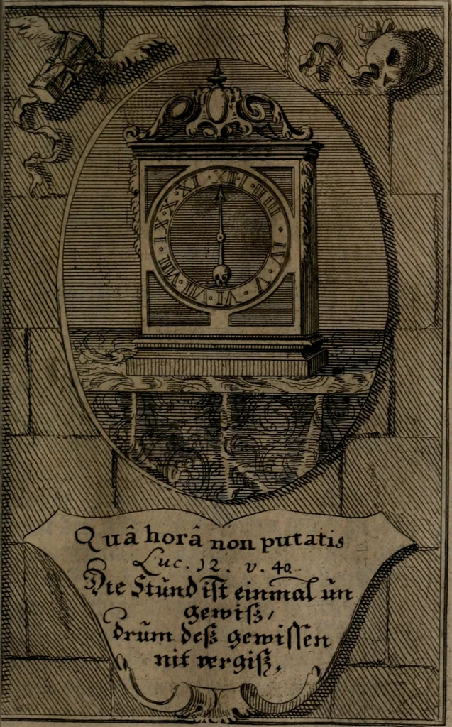 An illustration from Rev. P. Abraham a S. Clara ... Besonders meubliert- und gezierte Todten-Capelle, oder, Allgemeiner Todten-Spiegel : darinnen alle Menschen, wes Standes sie sind ..., 1711, leaf 412