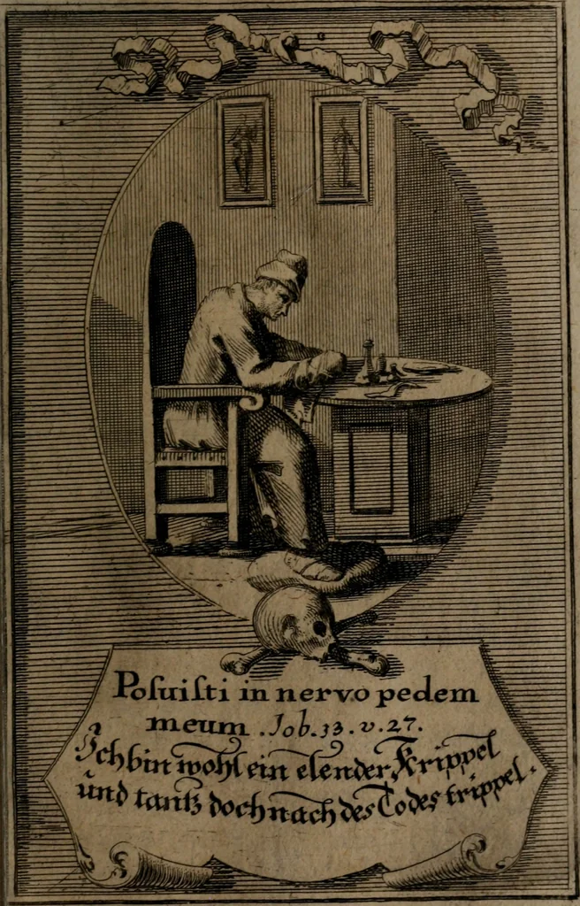An illustration from Rev. P. Abraham a S. Clara ... Besonders meubliert- und gezierte Todten-Capelle, oder, Allgemeiner Todten-Spiegel : darinnen alle Menschen, wes Standes sie sind ..., 1711, leaf 432