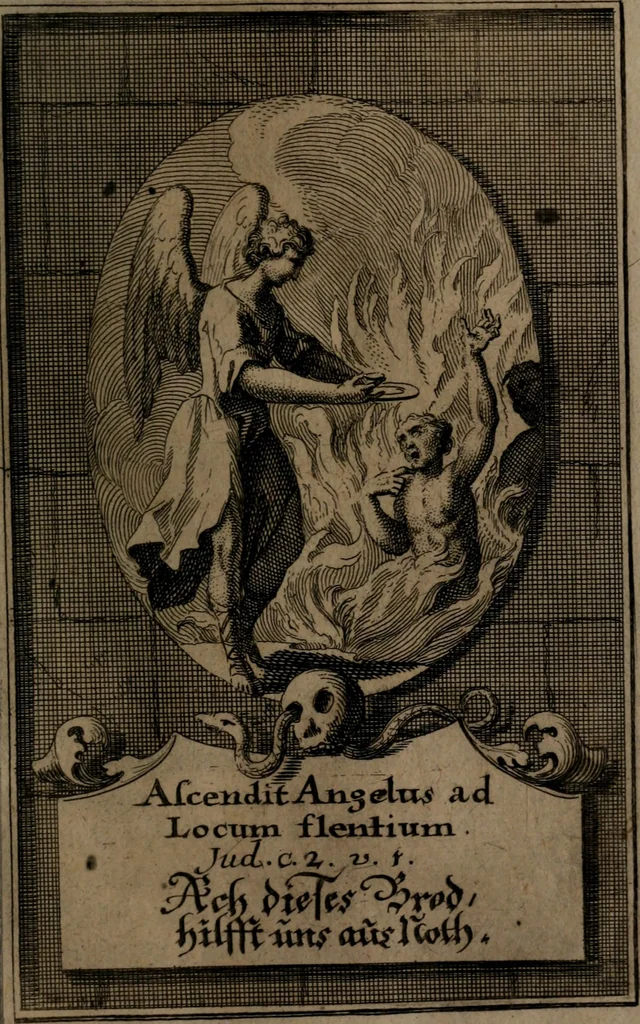 An illustration from Rev. P. Abraham a S. Clara ... Besonders meubliert- und gezierte Todten-Capelle, oder, Allgemeiner Todten-Spiegel : darinnen alle Menschen, wes Standes sie sind ..., 1711, leaf 480