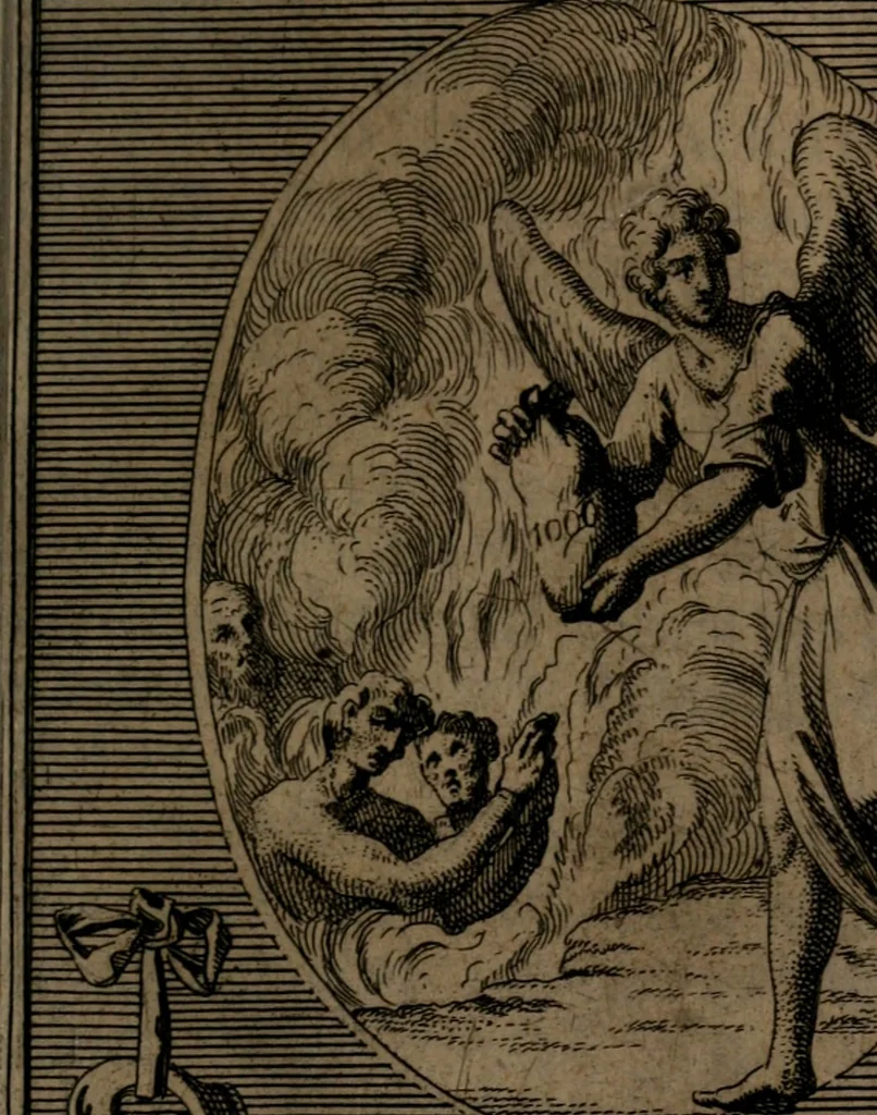 An illustration from Rev. P. Abraham a S. Clara ... Besonders meubliert- und gezierte Todten-Capelle, oder, Allgemeiner Todten-Spiegel : darinnen alle Menschen, wes Standes sie sind ..., 1711, leaf 502
