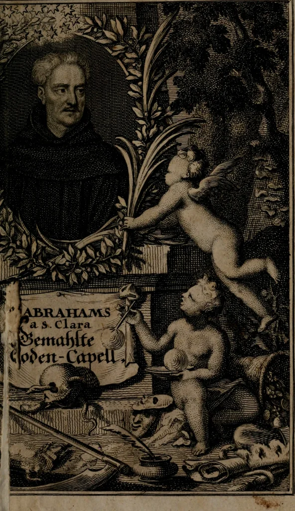 An illustration from Rev. P. Abraham a S. Clara ... Besonders meubliert- und gezierte Todten-Capelle, oder, Allgemeiner Todten-Spiegel : darinnen alle Menschen, wes Standes sie sind ..., 1711, leaf 6