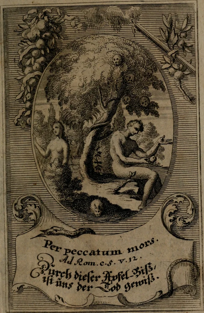 An illustration from Rev. P. Abraham a S. Clara ... Besonders meubliert- und gezierte Todten-Capelle, oder, Allgemeiner Todten-Spiegel : darinnen alle Menschen, wes Standes sie sind ..., 1711, leaf 70