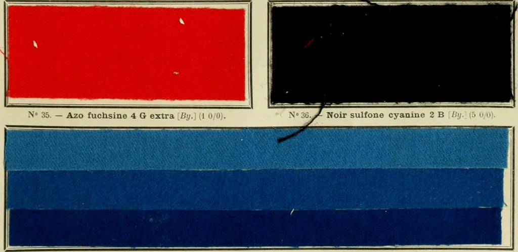 An illustration from Revue générale des matières colorantes et de leurs applications aux textiles, 1908, leaf 68