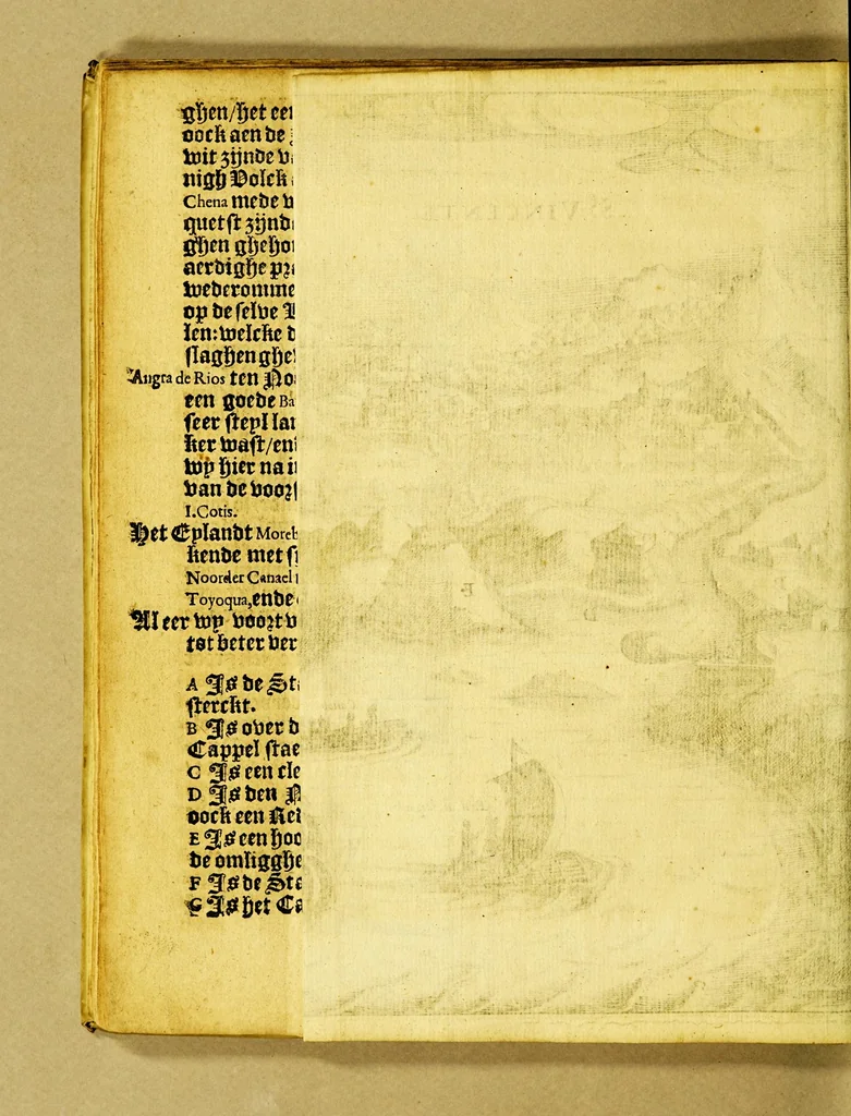 An illustration from Reys-boeck van het rijcke Brasilien, Rio de la Plata ende Magallanes, : daer in te sien is, de gheleghentheyt van hare landen ende steden, haren handel ende wandel, met de vruchten ende vruchbaerheyt der selver: alles met copere platen uytghebeelt. Als oock de leste reyse van den Heer van Dort, met het veroveren vande Baeye de Todos los Santos,, 1624, leaf 46