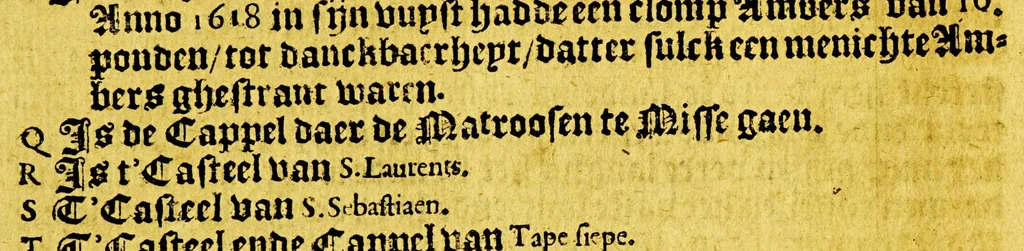 An illustration from Reys-boeck van het rijcke Brasilien, Rio de la Plata ende Magallanes, : daer in te sien is, de gheleghentheyt van hare landen ende steden, haren handel ende wandel, met de vruchten ende vruchbaerheyt der selver: alles met copere platen uytghebeelt. Als oock de leste reyse van den Heer van Dort, met het veroveren vande Baeye de Todos los Santos,, 1624, leaf 59