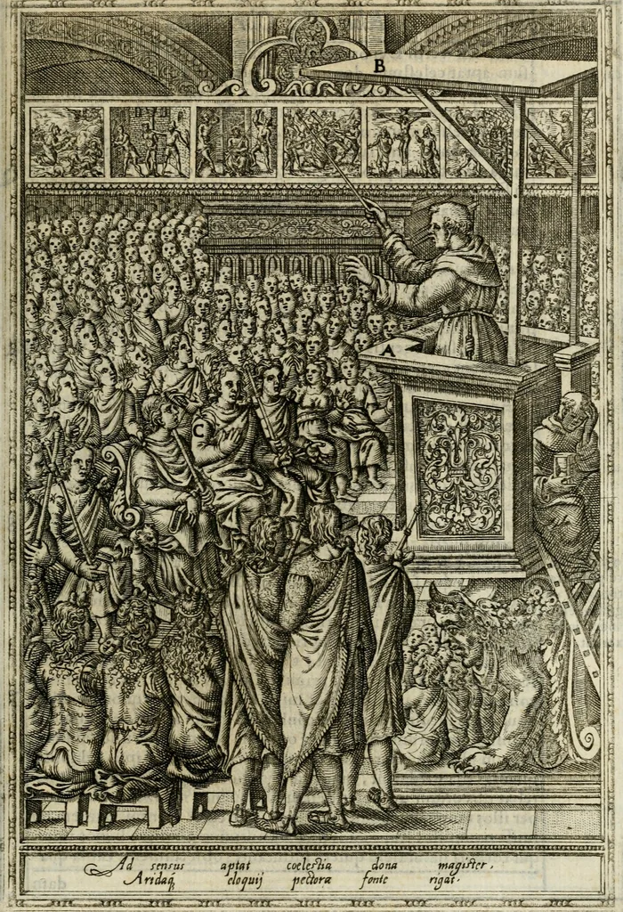 An illustration from Rhetorica christiana : ad concionandi et orandi vsvm accommodata, vtrivsq[ue] facvltatis exemplis svo loco insertis : qvae qvidem ex Indorvm maximè deprompta svnt historiis : vnde praeter doctrinam, svma qvoqve delectatio comparabitvr, 1579, leaf 248