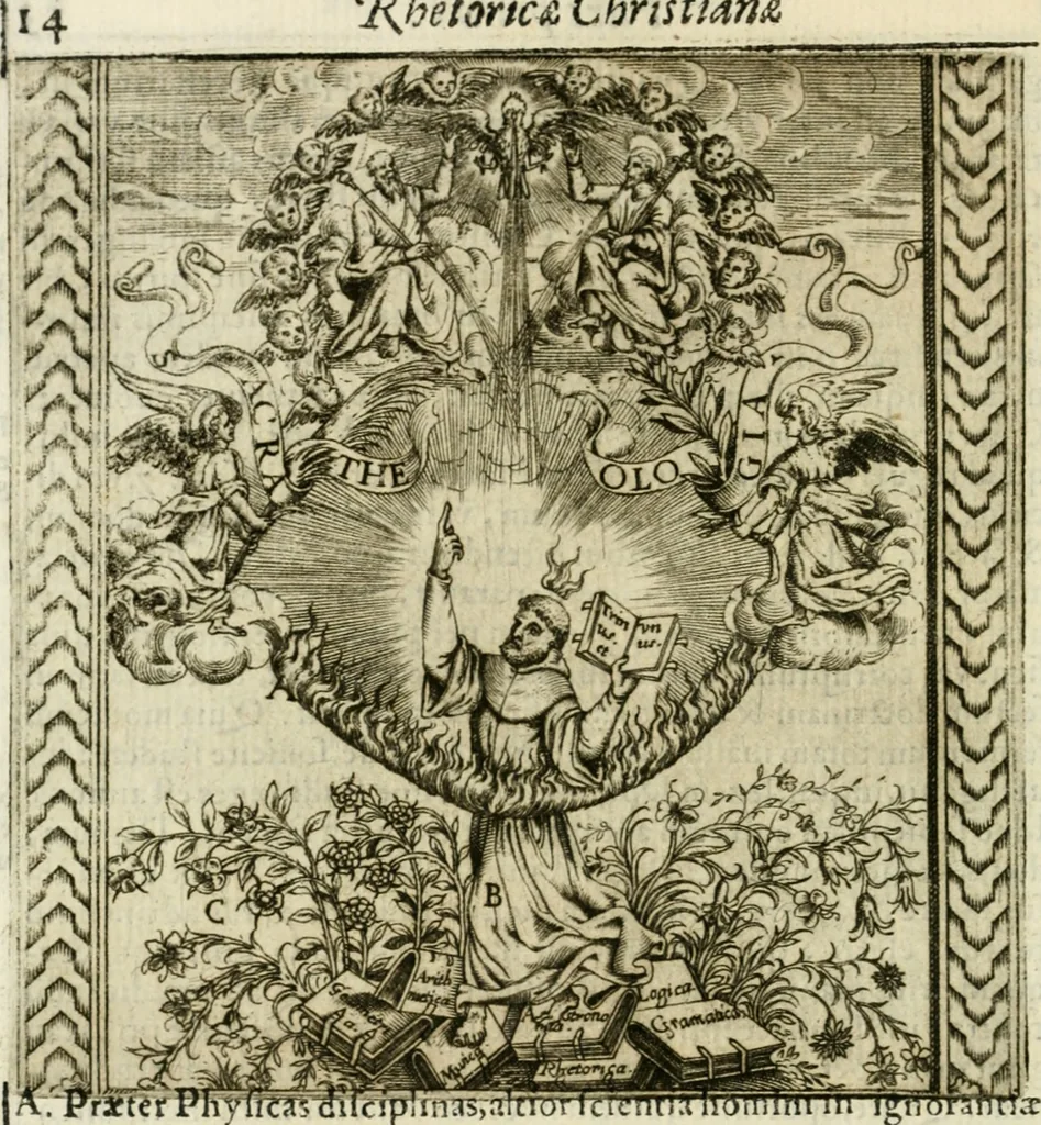 An illustration from Rhetorica christiana : ad concionandi et orandi vsvm accommodata, vtrivsq[ue] facvltatis exemplis svo loco insertis : qvae qvidem ex Indorvm maximè deprompta svnt historiis : vnde praeter doctrinam, svma qvoqve delectatio comparabitvr, 1579, leaf 37