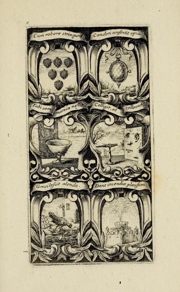An illustration from Rhetoricae suburbanum, pars prima : cuius libri tres exhibent : primus, xystum, in quo heroica symbola proferuntur ... secundus, aulam ... tertius, odaeum ..., 1676, leaf 41