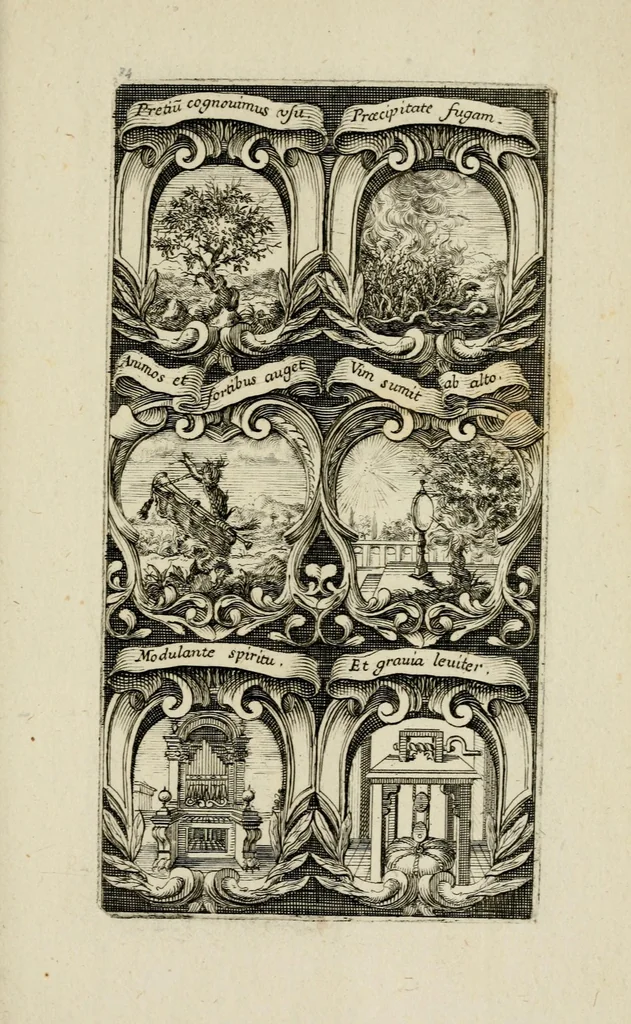 An illustration from Rhetoricae suburbanum, pars prima : cuius libri tres exhibent : primus, xystum, in quo heroica symbola proferuntur ... secundus, aulam ... tertius, odaeum ..., 1676, leaf 73