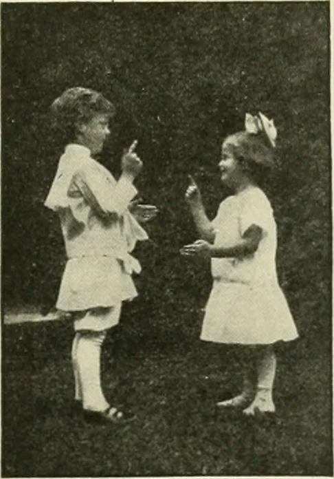 An illustration from Rhythmic action plays and dances; a book of original games and dances, arranged progressively, to Mother Goose and other action songs, with a teaching introductory; for the kindergarten, primary schools, playground and gymnasium, 1915, leaf 124
