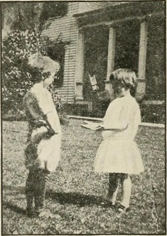 An illustration from Rhythmic action plays and dances; a book of original games and dances, arranged progressively, to Mother Goose and other action songs, with a teaching introductory; for the kindergarten, primary schools, playground and gymnasium, 1915, leaf 135