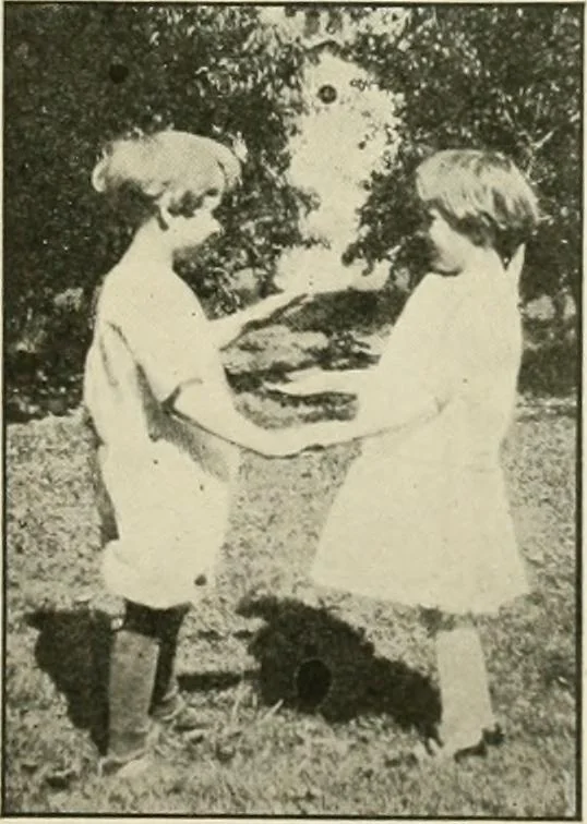An illustration from Rhythmic action plays and dances; a book of original games and dances, arranged progressively, to Mother Goose and other action songs, with a teaching introductory; for the kindergarten, primary schools, playground and gymnasium, 1915, leaf 136