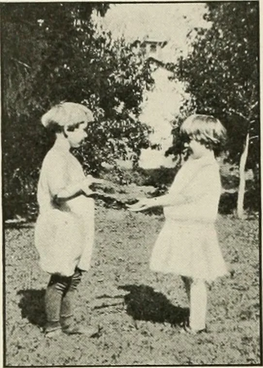 An illustration from Rhythmic action plays and dances; a book of original games and dances, arranged progressively, to Mother Goose and other action songs, with a teaching introductory; for the kindergarten, primary schools, playground and gymnasium, 1915, leaf 137