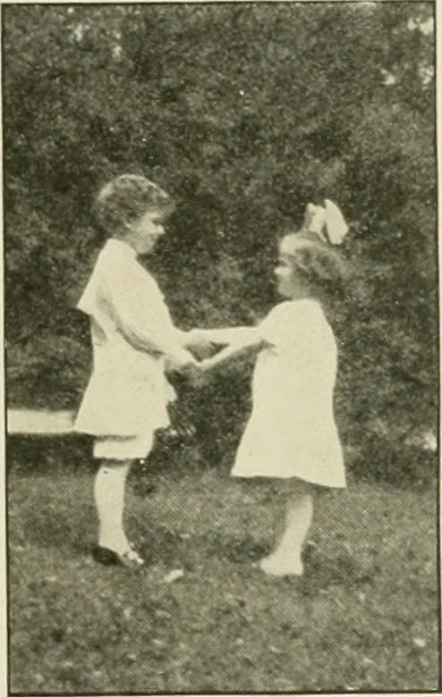 An illustration from Rhythmic action plays and dances; a book of original games and dances, arranged progressively, to Mother Goose and other action songs, with a teaching introductory; for the kindergarten, primary schools, playground and gymnasium, 1915, leaf 140