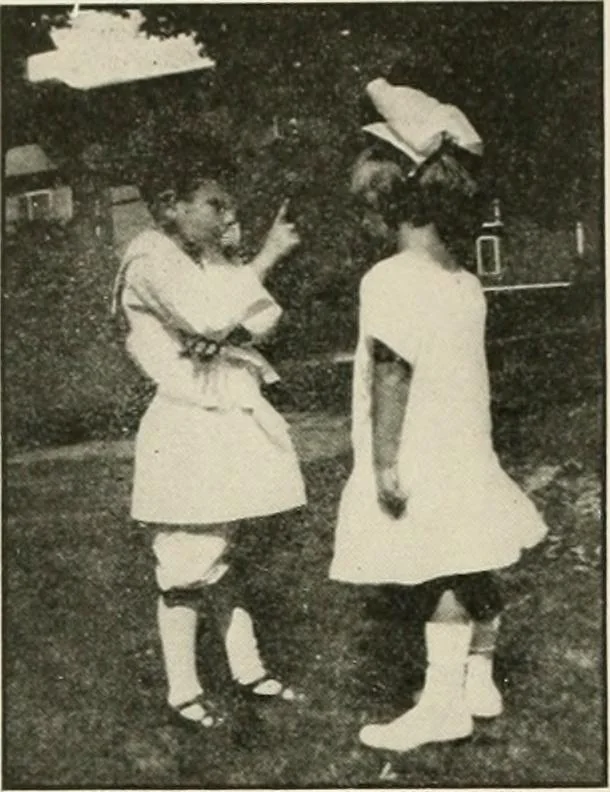 An illustration from Rhythmic action plays and dances; a book of original games and dances, arranged progressively, to Mother Goose and other action songs, with a teaching introductory; for the kindergarten, primary schools, playground and gymnasium, 1915, leaf 149