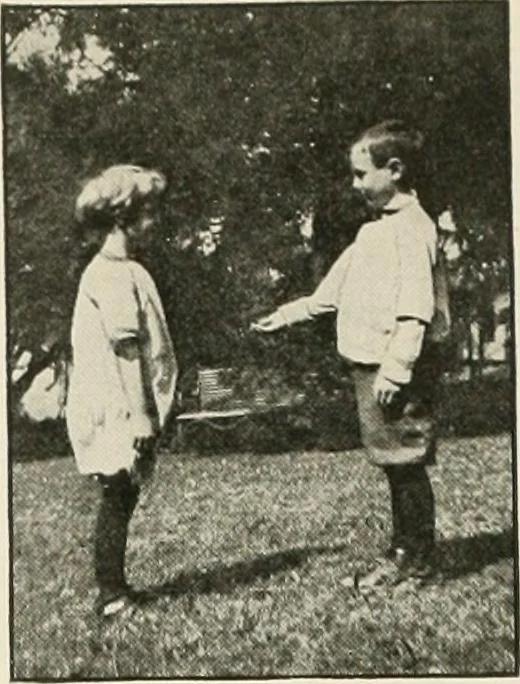 An illustration from Rhythmic action plays and dances; a book of original games and dances, arranged progressively, to Mother Goose and other action songs, with a teaching introductory; for the kindergarten, primary schools, playground and gymnasium, 1915, leaf 157