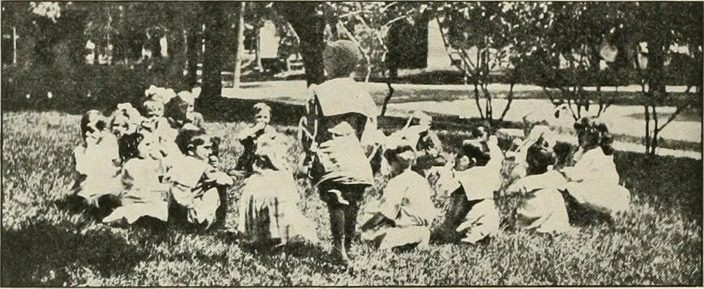 An illustration from Rhythmic action plays and dances; a book of original games and dances, arranged progressively, to Mother Goose and other action songs, with a teaching introductory; for the kindergarten, primary schools, playground and gymnasium, 1915, leaf 41