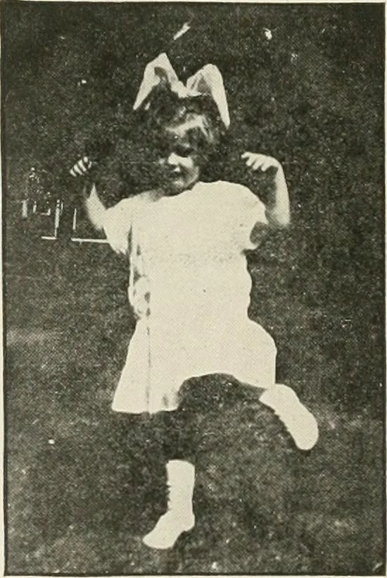 An illustration from Rhythmic action plays and dances; a book of original games and dances, arranged progressively, to Mother Goose and other action songs, with a teaching introductory; for the kindergarten, primary schools, playground and gymnasium, 1915, leaf 89