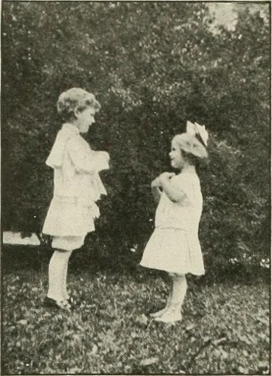 An illustration from Rhythmic action plays and dances; a book of original games and dances, arranged progressively, to Mother Goose and other action songs, with a teaching introductory; for the kindergarten, primary schools, playground and gymnasium, 1915, leaf 91