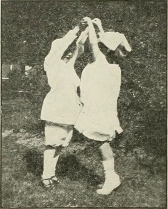 An illustration from Rhythmic action plays and dances; a book of original games and dances, arranged progressively, to Mother Goose and other action songs, with a teaching introductory; for the kindergarten, primary schools, playground and gymnasium, 1915, leaf 93