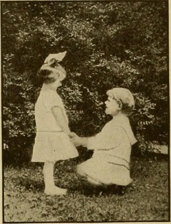 An illustration from Rhythmic action plays and dances; a book of original games and dances, arranged progressively, to Mother Goose and other action songs, with a teaching introductory; for the kindergarten, primary schools, playground and gymnasium, 1915, leaf 109