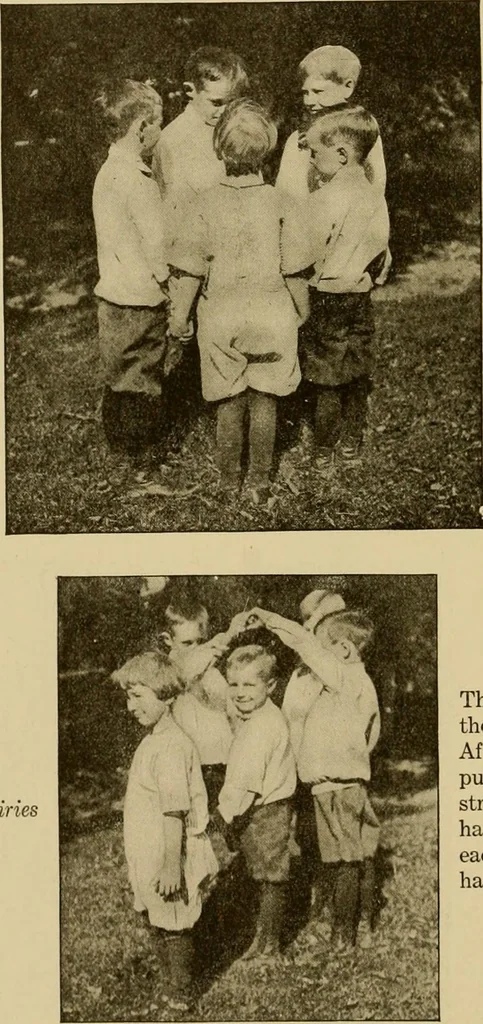 An illustration from Rhythmic action plays and dances; a book of original games and dances, arranged progressively, to Mother Goose and other action songs, with a teaching introductory; for the kindergarten, primary schools, playground and gymnasium, 1915, leaf 117