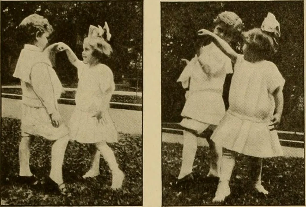 An illustration from Rhythmic action plays and dances; a book of original games and dances, arranged progressively, to Mother Goose and other action songs, with a teaching introductory; for the kindergarten, primary schools, playground and gymnasium, 1915, leaf 118