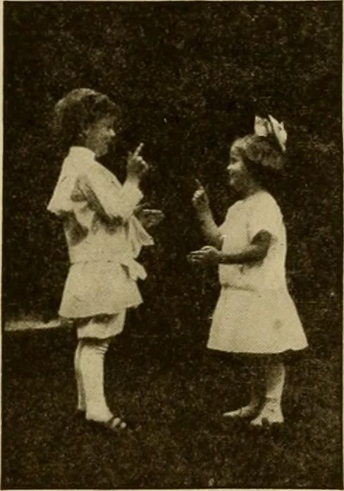 An illustration from Rhythmic action plays and dances; a book of original games and dances, arranged progressively, to Mother Goose and other action songs, with a teaching introductory; for the kindergarten, primary schools, playground and gymnasium, 1915, leaf 124