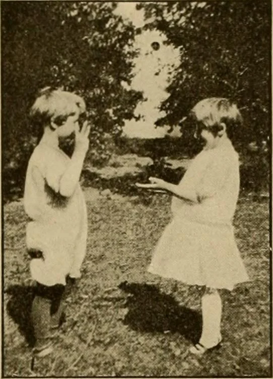 An illustration from Rhythmic action plays and dances; a book of original games and dances, arranged progressively, to Mother Goose and other action songs, with a teaching introductory; for the kindergarten, primary schools, playground and gymnasium, 1915, leaf 136