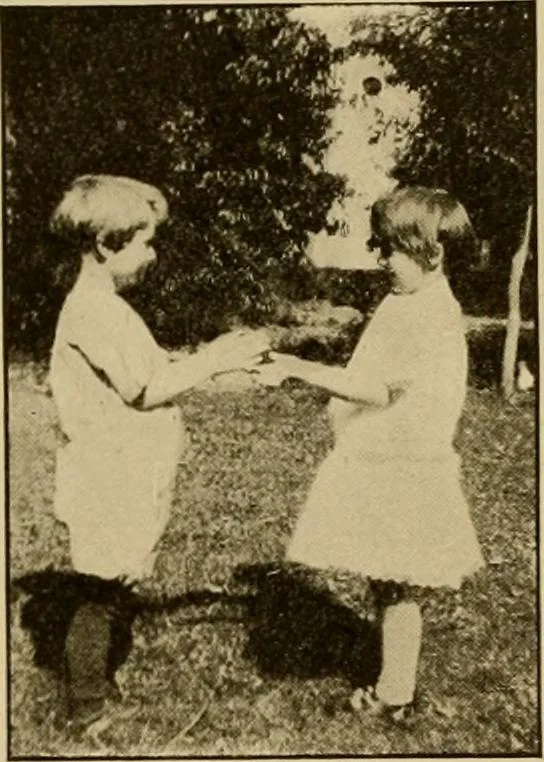 An illustration from Rhythmic action plays and dances; a book of original games and dances, arranged progressively, to Mother Goose and other action songs, with a teaching introductory; for the kindergarten, primary schools, playground and gymnasium, 1915, leaf 136