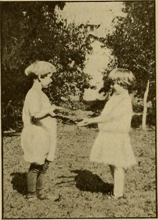 An illustration from Rhythmic action plays and dances; a book of original games and dances, arranged progressively, to Mother Goose and other action songs, with a teaching introductory; for the kindergarten, primary schools, playground and gymnasium, 1915, leaf 137