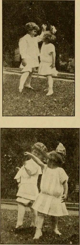 An illustration from Rhythmic action plays and dances; a book of original games and dances, arranged progressively, to Mother Goose and other action songs, with a teaching introductory; for the kindergarten, primary schools, playground and gymnasium, 1915, leaf 145