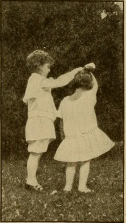 An illustration from Rhythmic action plays and dances; a book of original games and dances, arranged progressively, to Mother Goose and other action songs, with a teaching introductory; for the kindergarten, primary schools, playground and gymnasium, 1915, leaf 146